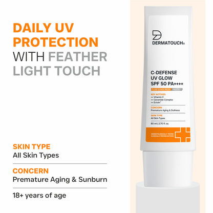 C-Defense UV Glow SPF 50 PA++++ Fluid Sunscreen for Premature Aging & Sunburn (In-Vivo & In-Vitro Tested) 80ml