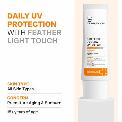 C-Defense UV Glow SPF 50 PA++++ Fluid Sunscreen for Premature Aging & Sunburn (In-Vivo & In-Vitro Tested) 50ml