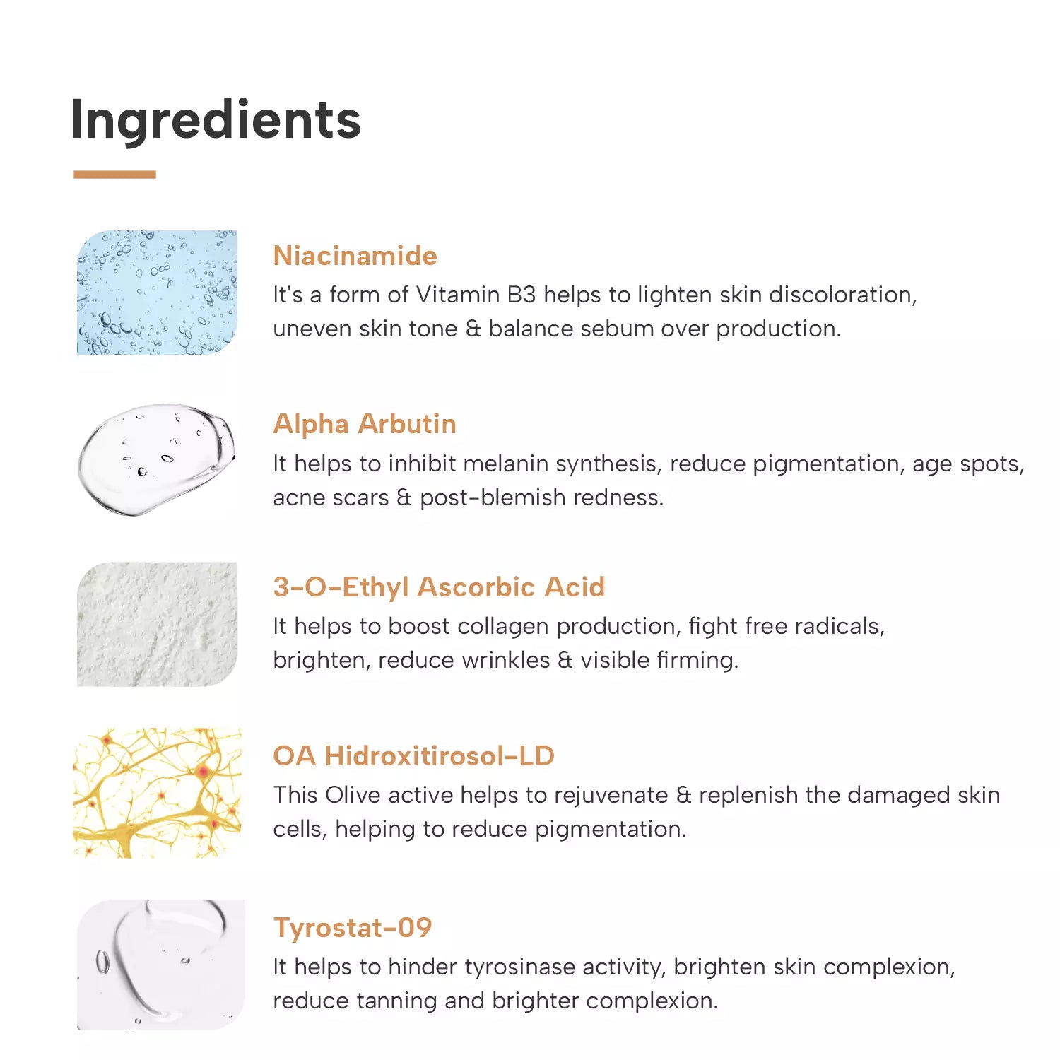 ingredients of bye bye pigmentation serum