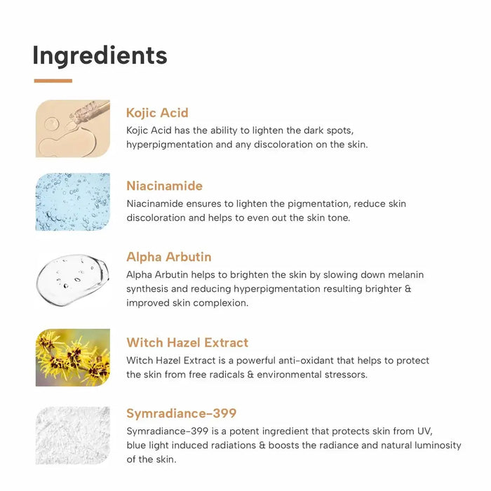 Ingredients of kojic acid serum