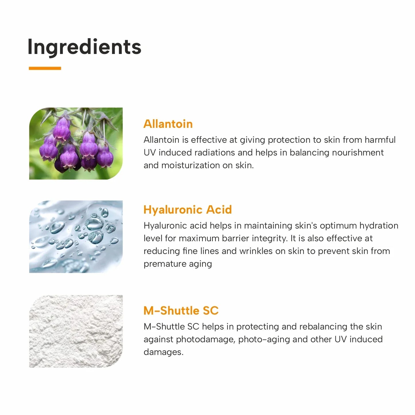 Ingredients of Multivitamin SPF 50 PA+++ Sunscreen Gel