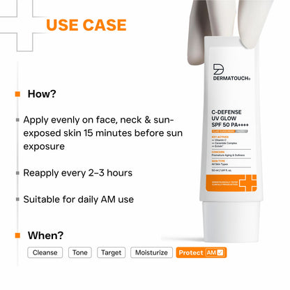 C-Defense UV Glow SPF 50 PA++++ Fluid Sunscreen for Premature Aging & Sunburn (In-Vivo & In-Vitro Tested) 50ml