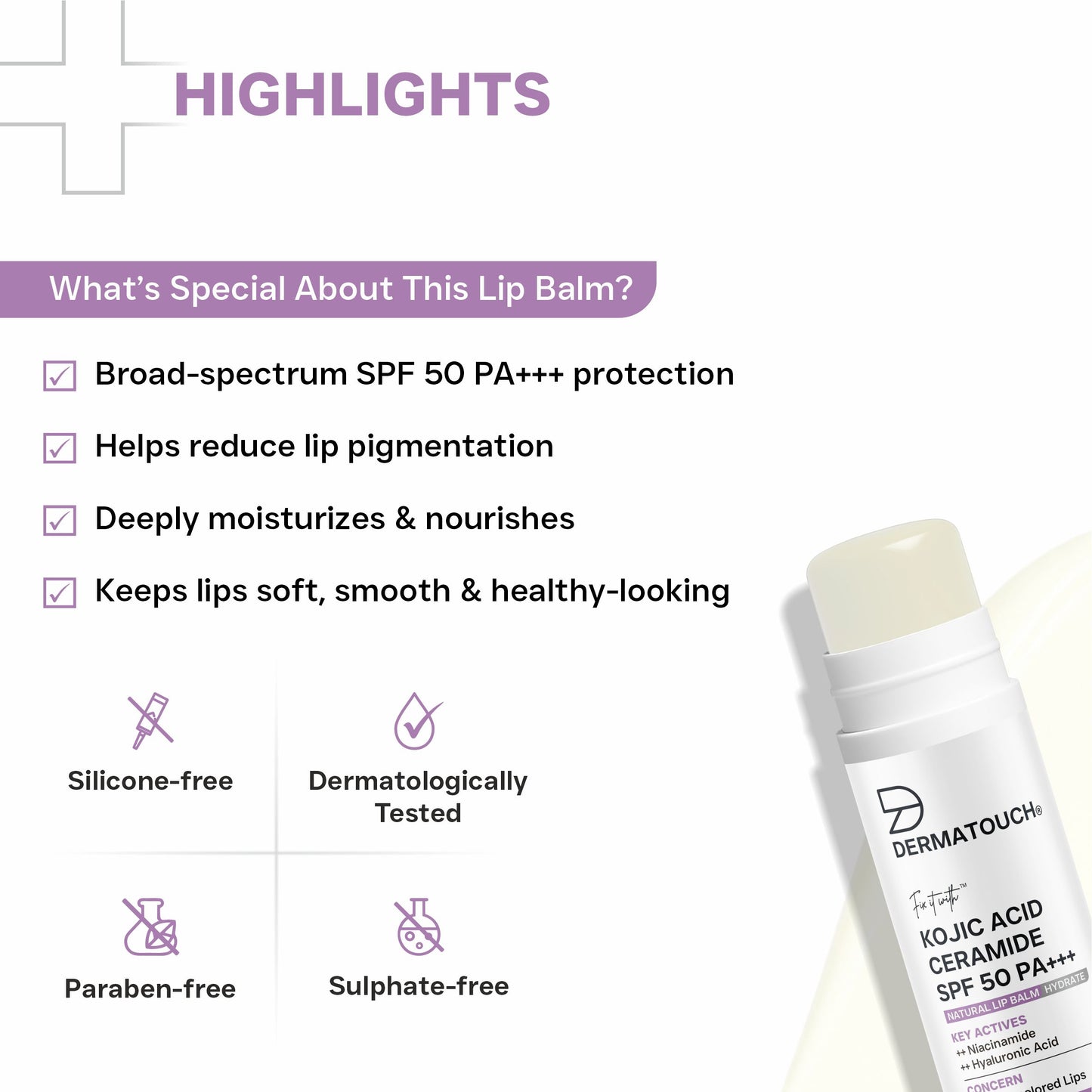 Kojic Acid Ceramide SPF 50 PA+++ Natural Lip Balm