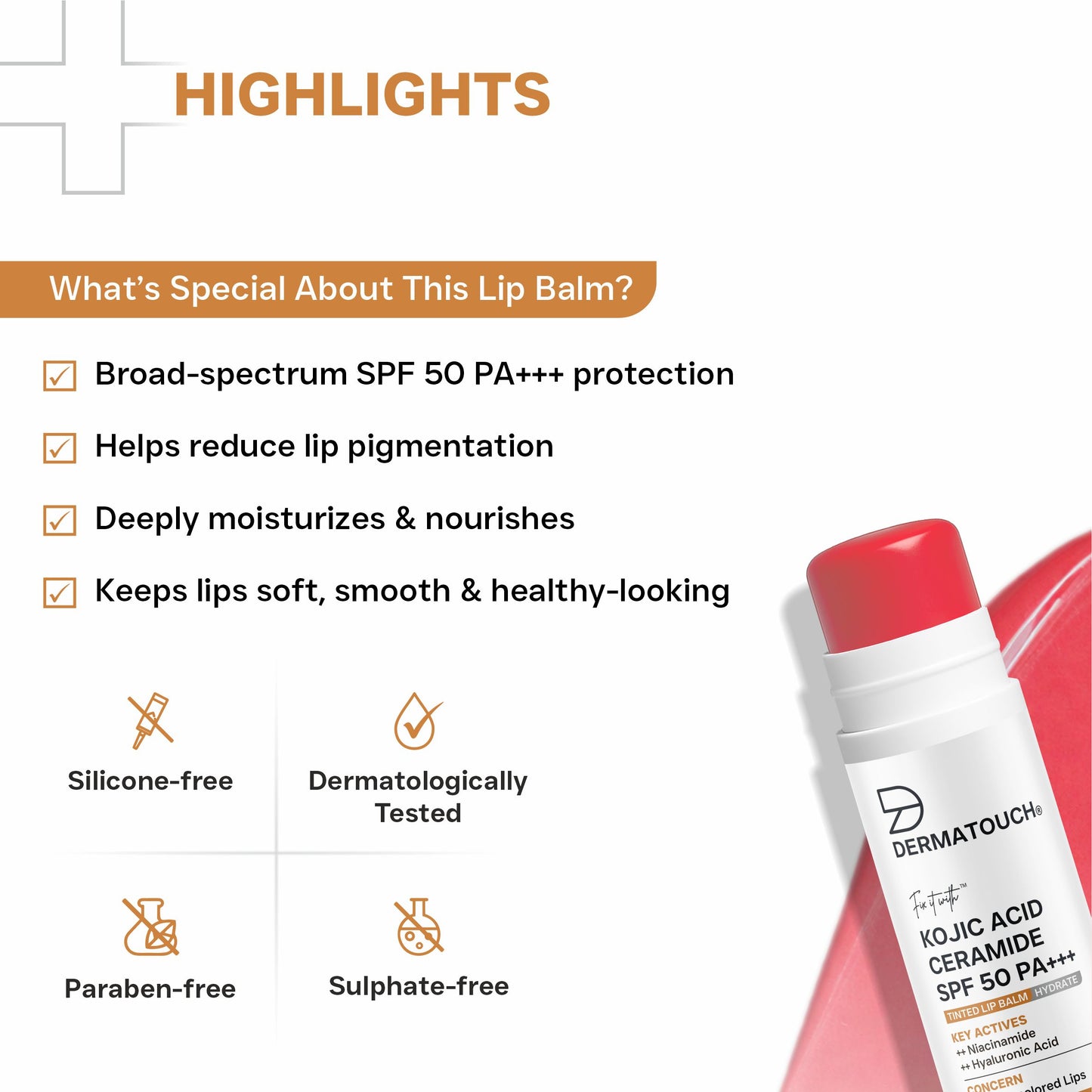 Kojic Acid Ceramide SPF 50 PA+++ Natural Lip Balm (Light Tint)