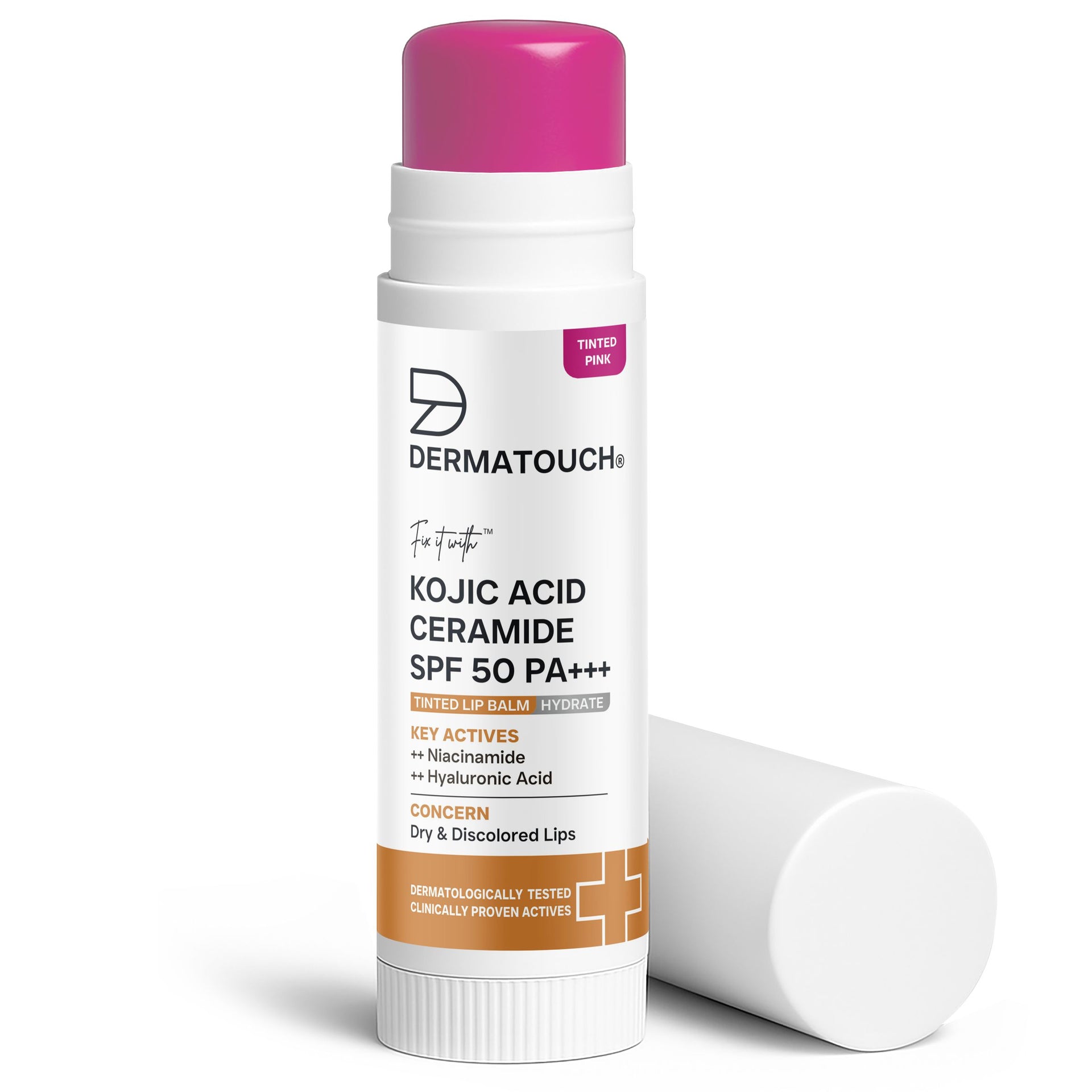 Kojic Acid Ceramide SPF 50 PA+++ Tinted Pink Lip Balm for Dry & Discol – DERMATOUCH